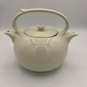HALL POTTERY   ---  TWIN SPOUT TEAPOT, CREAM COLOR,  MARKED INVENTO PRODUCTS